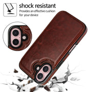For iPhone 16 Plus Double Buckle Crazy Horse Texture PU Phone Case(Brown)