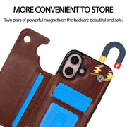 For iPhone 16 Plus Double Buckle Crazy Horse Texture PU Phone Case(Brown)