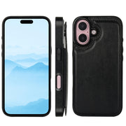 For iPhone 16 Double Buckle Crazy Horse Texture PU Phone Case(Black)