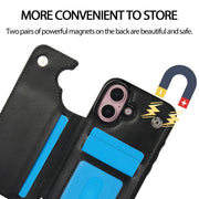 For iPhone 16 Double Buckle Crazy Horse Texture PU Phone Case(Black)