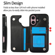 For iPhone 16 Double Buckle Crazy Horse Texture PU Phone Case(Black)