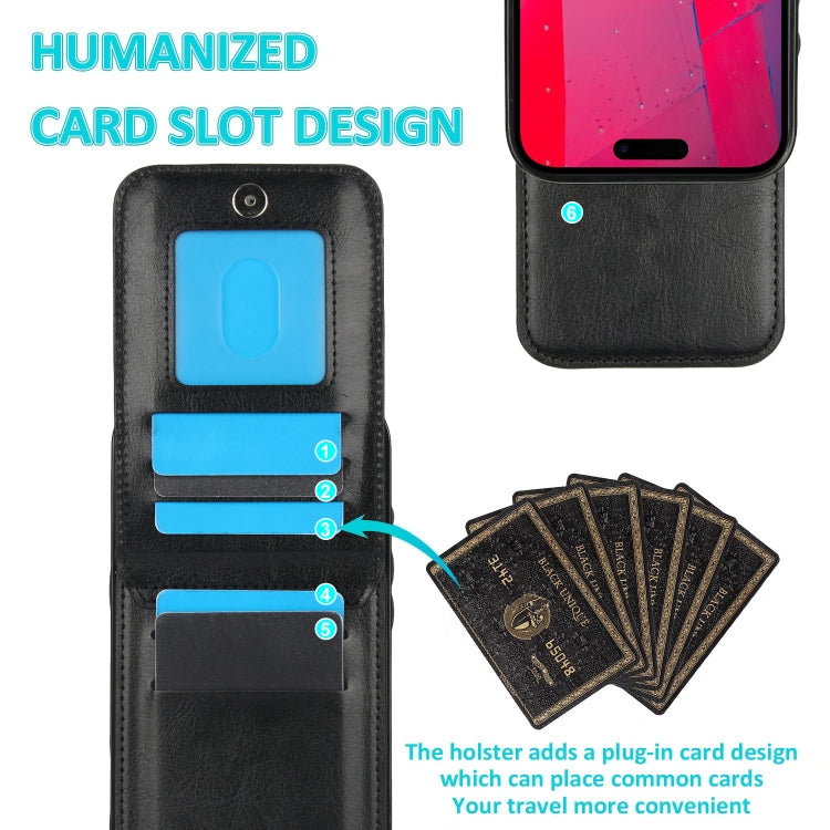 For iPhone 16 Pro Max Solid Color Card Slots Bracket PU Phone Case(Black)