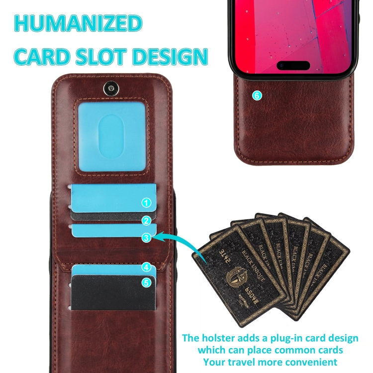 For iPhone 16 Pro Solid Color Card Slots Bracket PU Phone Case(Brown)