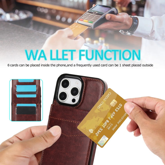 For iPhone 16 Pro Solid Color Card Slots Bracket PU Phone Case(Brown)