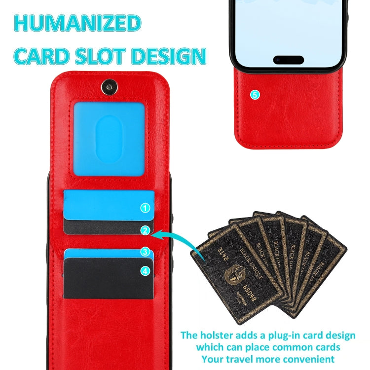 For iPhone 16 Plus Solid Color Card Slots Bracket PU Phone Case(Red)