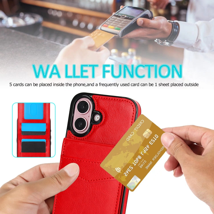 For iPhone 16 Plus Solid Color Card Slots Bracket PU Phone Case(Red)