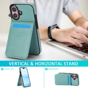 For iPhone 16 Solid Color Card Slots Bracket PU Phone Case(Mint Green)
