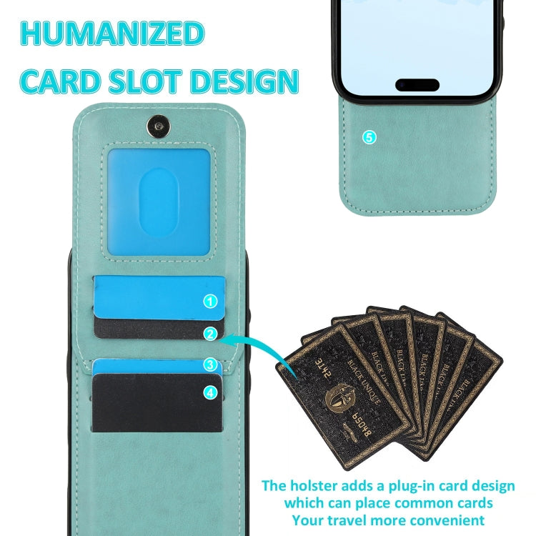 For iPhone 16 Solid Color Card Slots Bracket PU Phone Case(Mint Green)