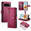 For Google Pixel 9 Pro XL Nine Card-slot Zipper Wallet Bag Leather Phone Case(Red) - Google Cases by PMC TechLife | Online Shopping South Africa | PMC TechLife | Buy Now Pay Later Mobicred