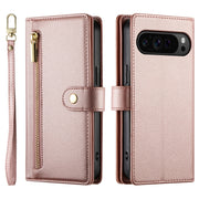 For Google Pixel 9 Pro XL Nine Card-slot Zipper Wallet Bag Leather Phone Case(Pink)