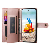 For Google Pixel 9 Pro XL Nine Card-slot Zipper Wallet Bag Leather Phone Case(Pink)