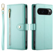 For Google Pixel 9 Pro XL Nine Card-slot Zipper Wallet Bag Leather Phone Case(Mint Green)