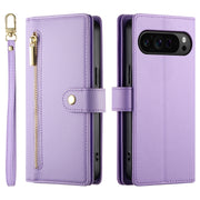 For Google Pixel 9 Pro XL Nine Card-slot Zipper Wallet Bag Leather Phone Case(Purple)