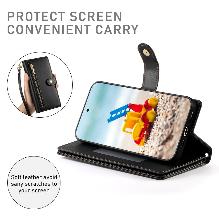 For Google Pixel 9 Pro XL Nine Card-slot Zipper Wallet Bag Leather Phone Case(Black)