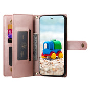 For Google Pixel 9 / 9 Pro Nine Card-slot Zipper Wallet Bag Leather Phone Case(Pink)