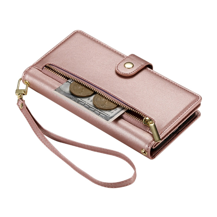 For Google Pixel 9 / 9 Pro Nine Card-slot Zipper Wallet Bag Leather Phone Case(Pink)