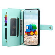 For Google Pixel 9 / 9 Pro Nine Card-slot Zipper Wallet Bag Leather Phone Case(Mint Green)