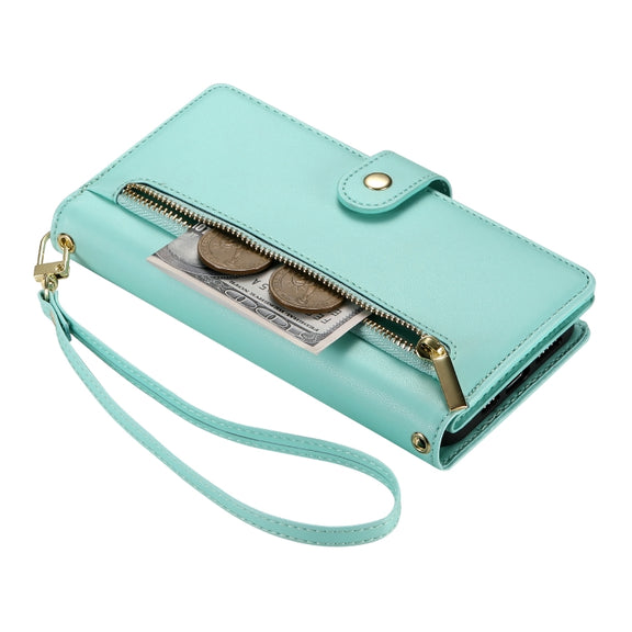 For Google Pixel 9 / 9 Pro Nine Card-slot Zipper Wallet Bag Leather Phone Case(Mint Green)