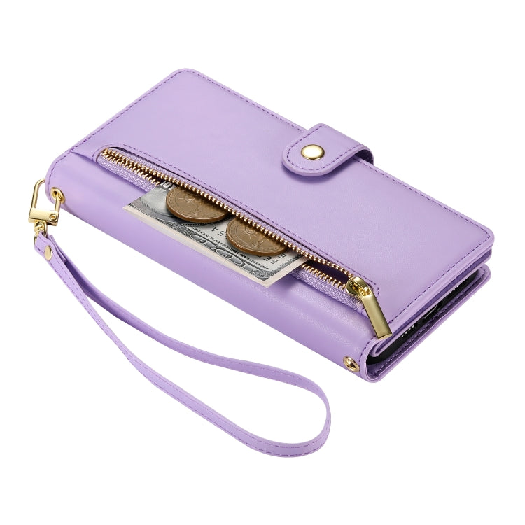 For Google Pixel 9 / 9 Pro Nine Card-slot Zipper Wallet Bag Leather Phone Case(Purple)