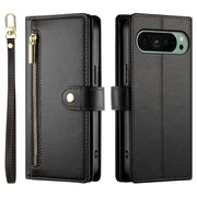 For Google Pixel 9 / 9 Pro Nine Card-slot Zipper Wallet Bag Leather Phone Case(Black)