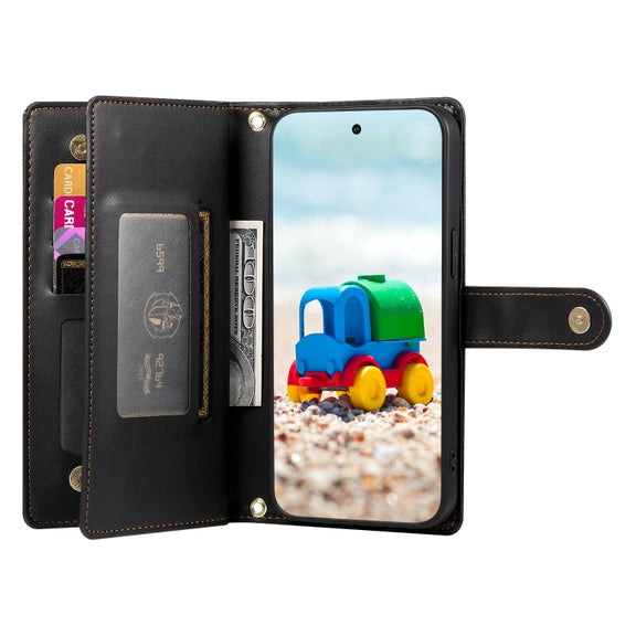 For Google Pixel 9 / 9 Pro Nine Card-slot Zipper Wallet Bag Leather Phone Case(Black)