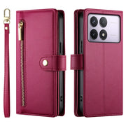 For Redmi K70 Nine Card-slot Zipper Wallet Bag Leather Phone Case(Red)