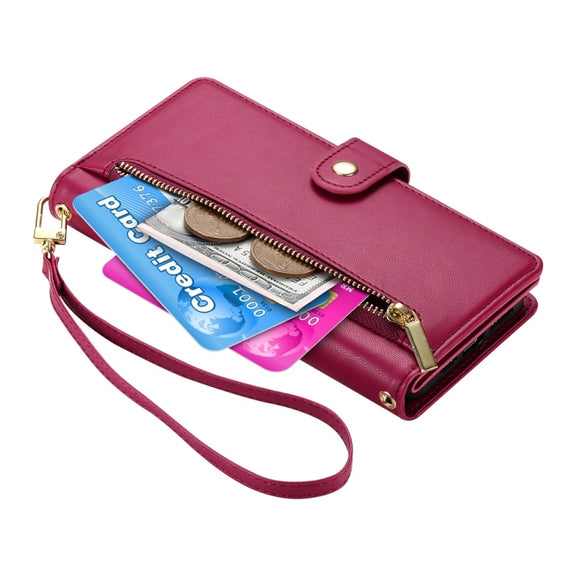 For Redmi K70 Nine Card-slot Zipper Wallet Bag Leather Phone Case(Red)