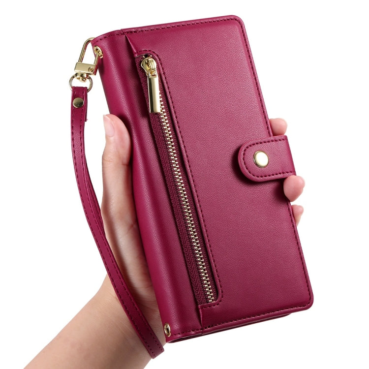 For Redmi K70 Nine Card-slot Zipper Wallet Bag Leather Phone Case(Red)