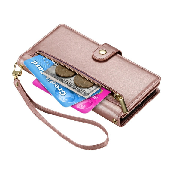 For Redmi K70 Nine Card-slot Zipper Wallet Bag Leather Phone Case(Pink)