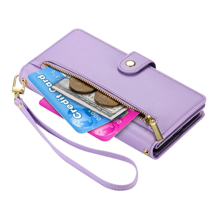For Redmi K70 Nine Card-slot Zipper Wallet Bag Leather Phone Case(Purple)
