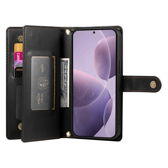 For Redmi K70 Nine Card-slot Zipper Wallet Bag Leather Phone Case(Black)