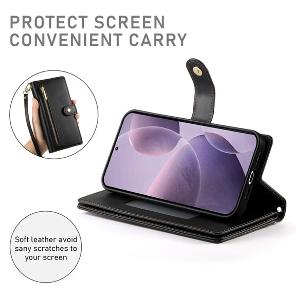For Redmi K70 Nine Card-slot Zipper Wallet Bag Leather Phone Case(Black)