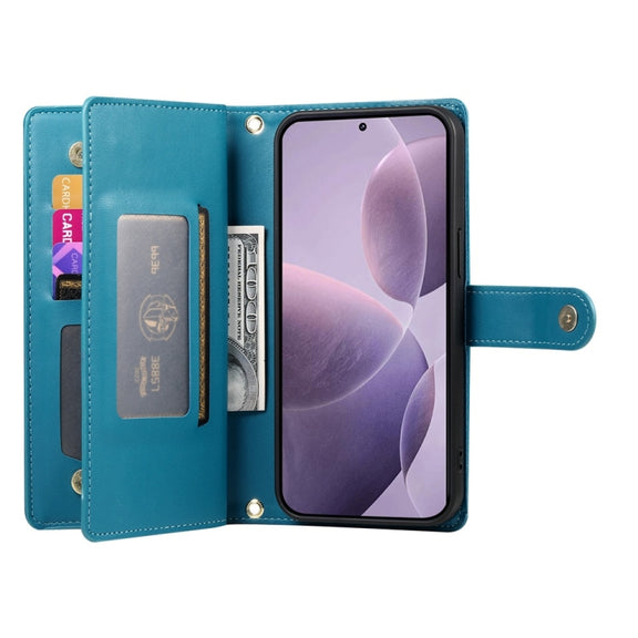 For Redmi K70 Nine Card-slot Zipper Wallet Bag Leather Phone Case(Blue)
