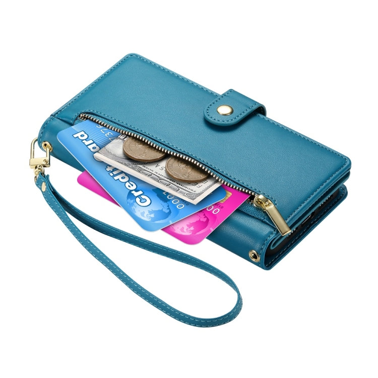 For Redmi K70 Nine Card-slot Zipper Wallet Bag Leather Phone Case(Blue)