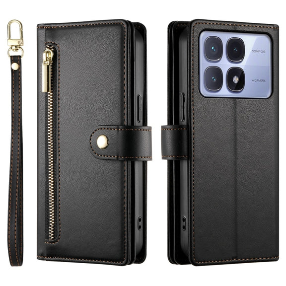 For Redmi K70 Ultra Nine Card-slot Zipper Wallet Bag Leather Phone Case(Black)
