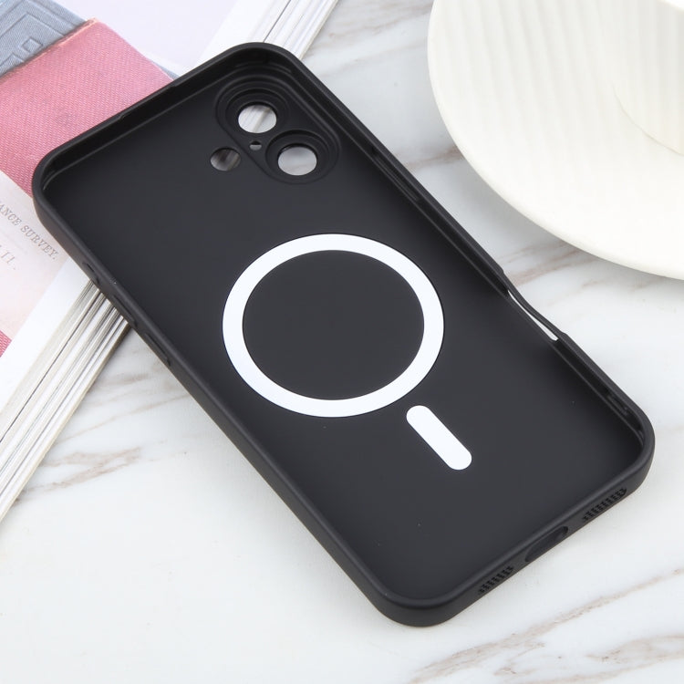 For iPhone 16 Liquid TPU Silicone Solid Color MagSafe Phone Case(Black)