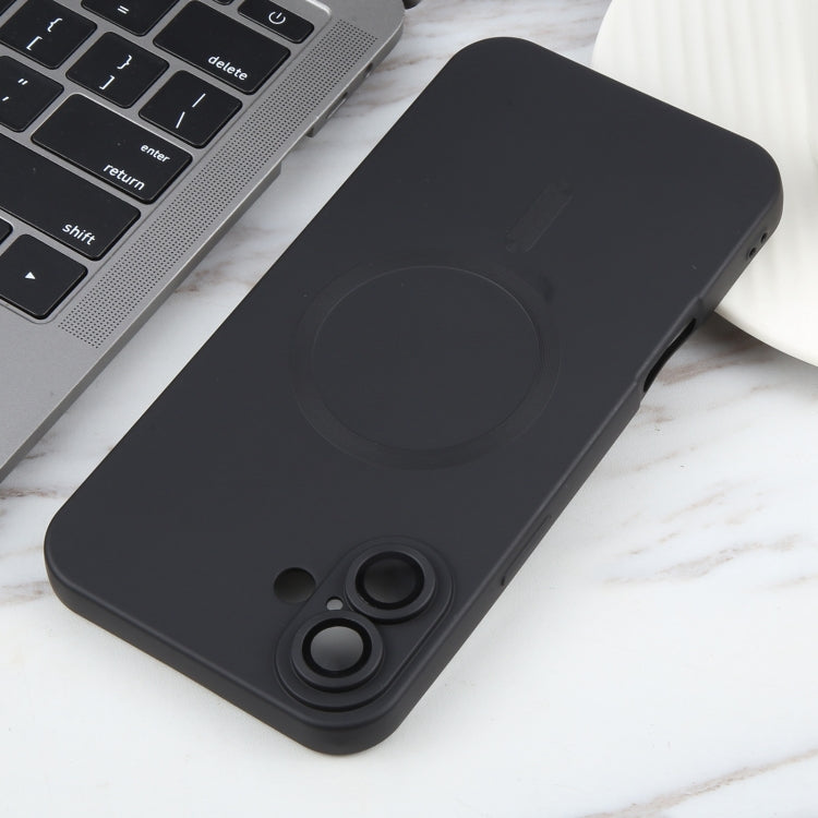 For iPhone 16 Liquid TPU Silicone Solid Color MagSafe Phone Case(Black)