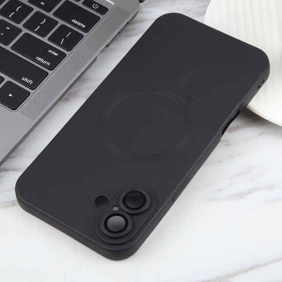 For iPhone 16 Liquid TPU Silicone Solid Color MagSafe Phone Case(Black)