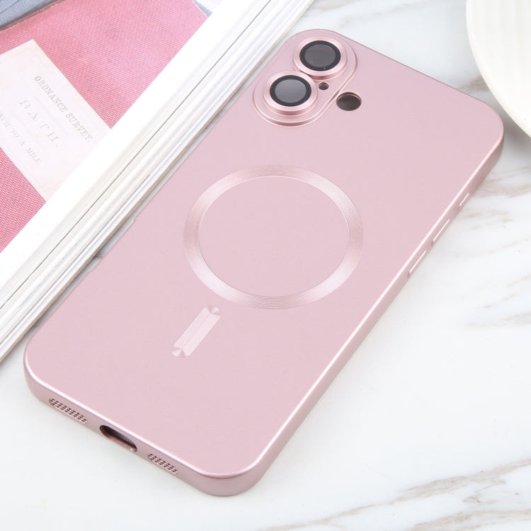 For iPhone 16 Liquid TPU Silicone Solid Color MagSafe Phone Case(Rose Gold)