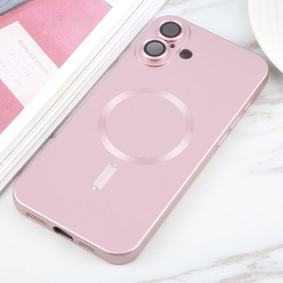 For iPhone 16 Liquid TPU Silicone Solid Color MagSafe Phone Case(Rose Gold)