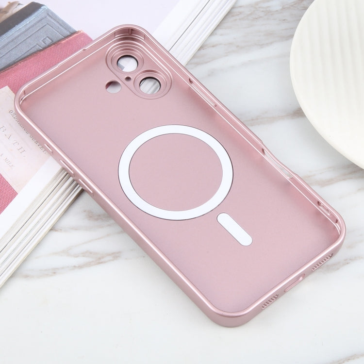 For iPhone 16 Liquid TPU Silicone Solid Color MagSafe Phone Case(Rose Gold)