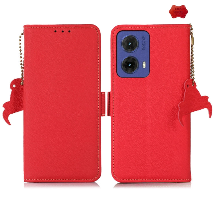 For Motorola Moto G85 Side-Magnetic TJ Genuine Leather RFID Phone Case(Red)