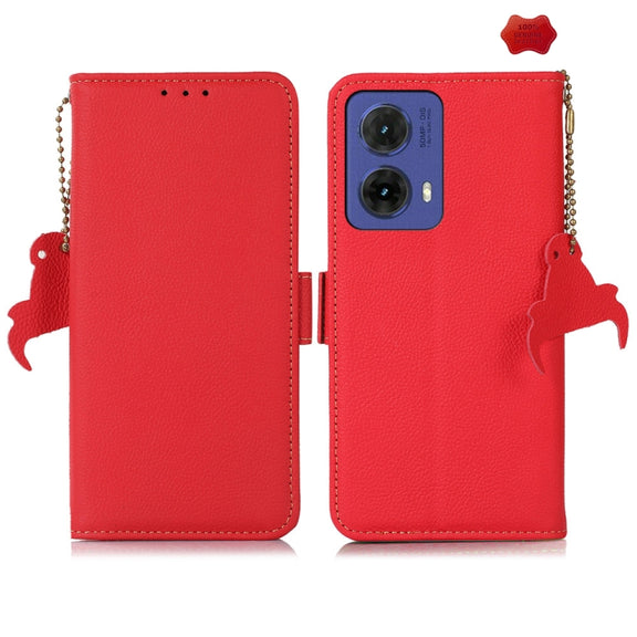 For Motorola Moto G85 Side-Magnetic TJ Genuine Leather RFID Phone Case(Red)