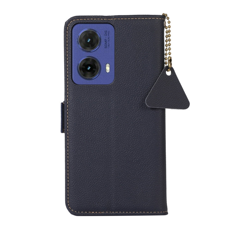 For Motorola Moto G85 Side-Magnetic TJ Genuine Leather RFID Phone Case(Blue)