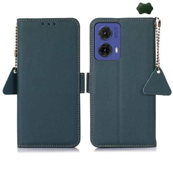 For Motorola Moto G85 Side-Magnetic TJ Genuine Leather RFID Phone Case(Green)