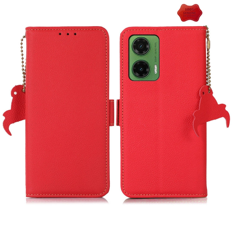 For Motorola Moto G35 Side-Magnetic TJ Genuine Leather RFID Phone Case(Red)