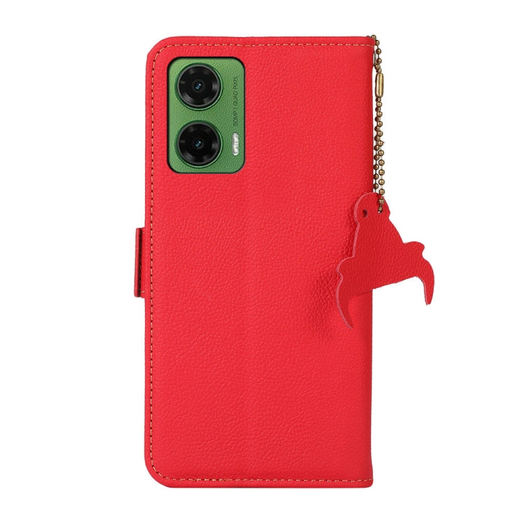 For Motorola Moto G35 Side-Magnetic TJ Genuine Leather RFID Phone Case(Red)