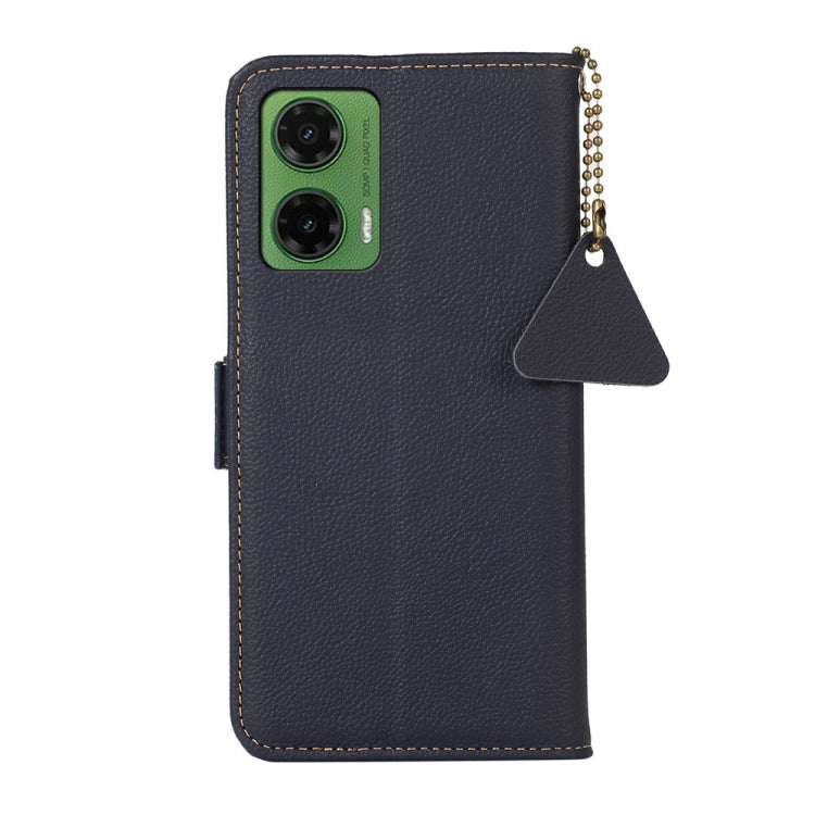 For Motorola Moto G35 Side-Magnetic TJ Genuine Leather RFID Phone Case(Blue)