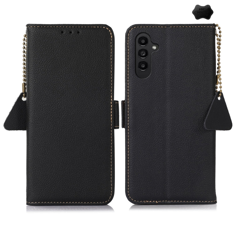 For Samsung Galaxy S24 FE 5G Side-Magnetic TJ Genuine Leather RFID Phone Case(Black)