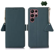 For Samsung Galaxy S25 Ultra 5G Side-Magnetic TJ Genuine Leather RFID Phone Case(Green)